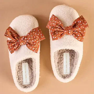 Fuzzy Slippers with a Floral Bow
