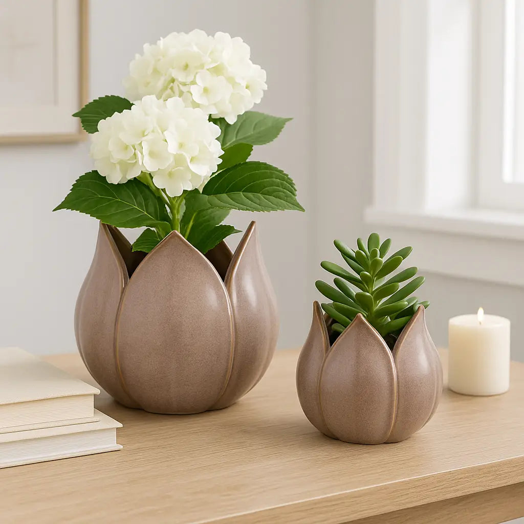 Stoneware Sculpted Petal Planters