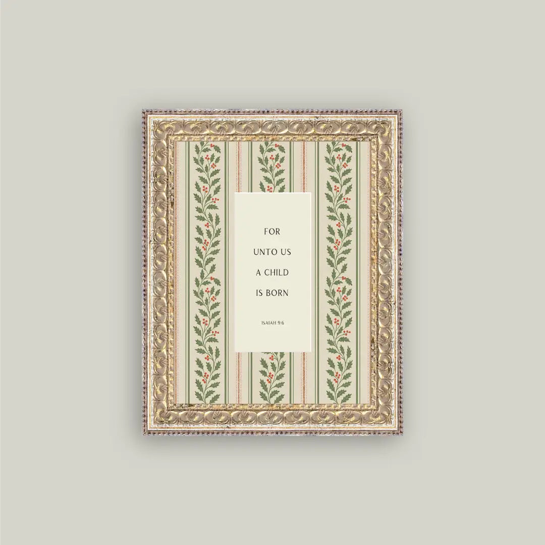 A Child Is Born Framed Antique Art