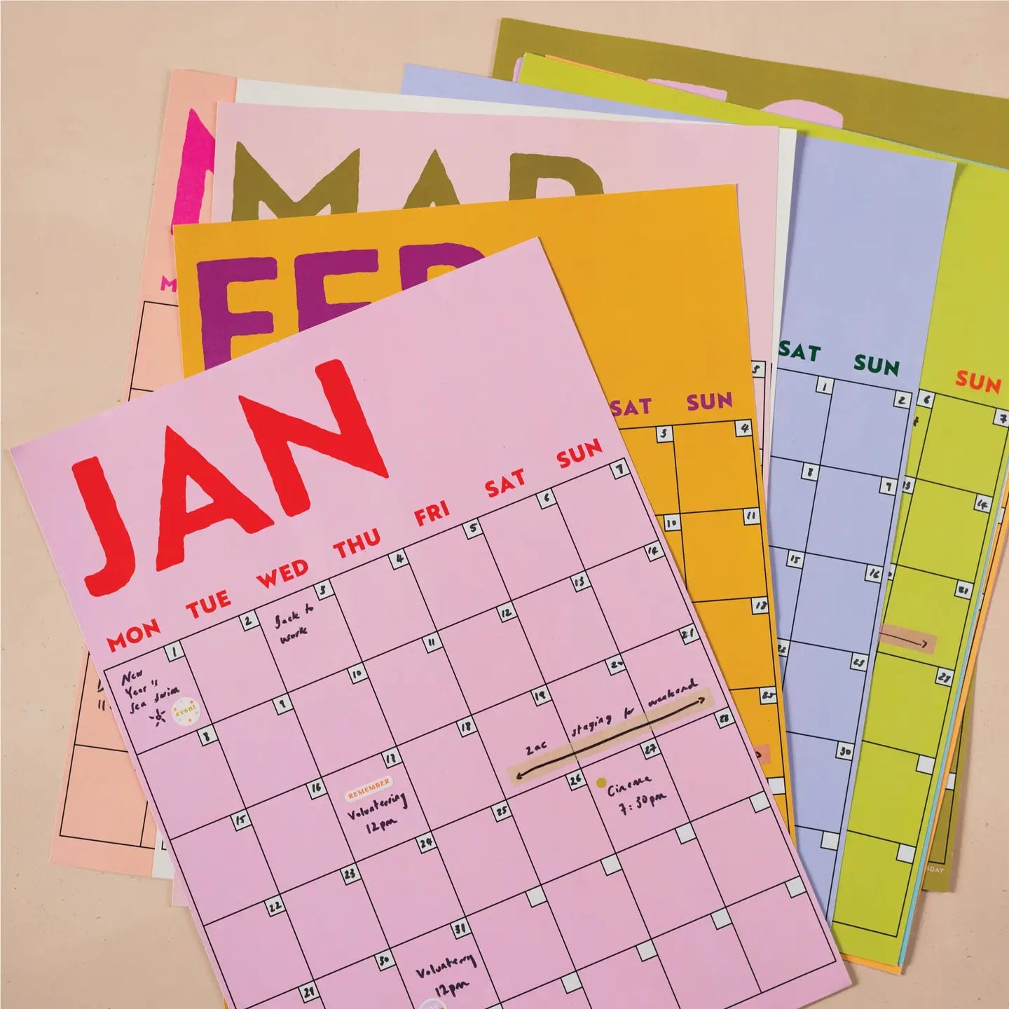 Large Monthly Undated A3 Wall Planner Bright