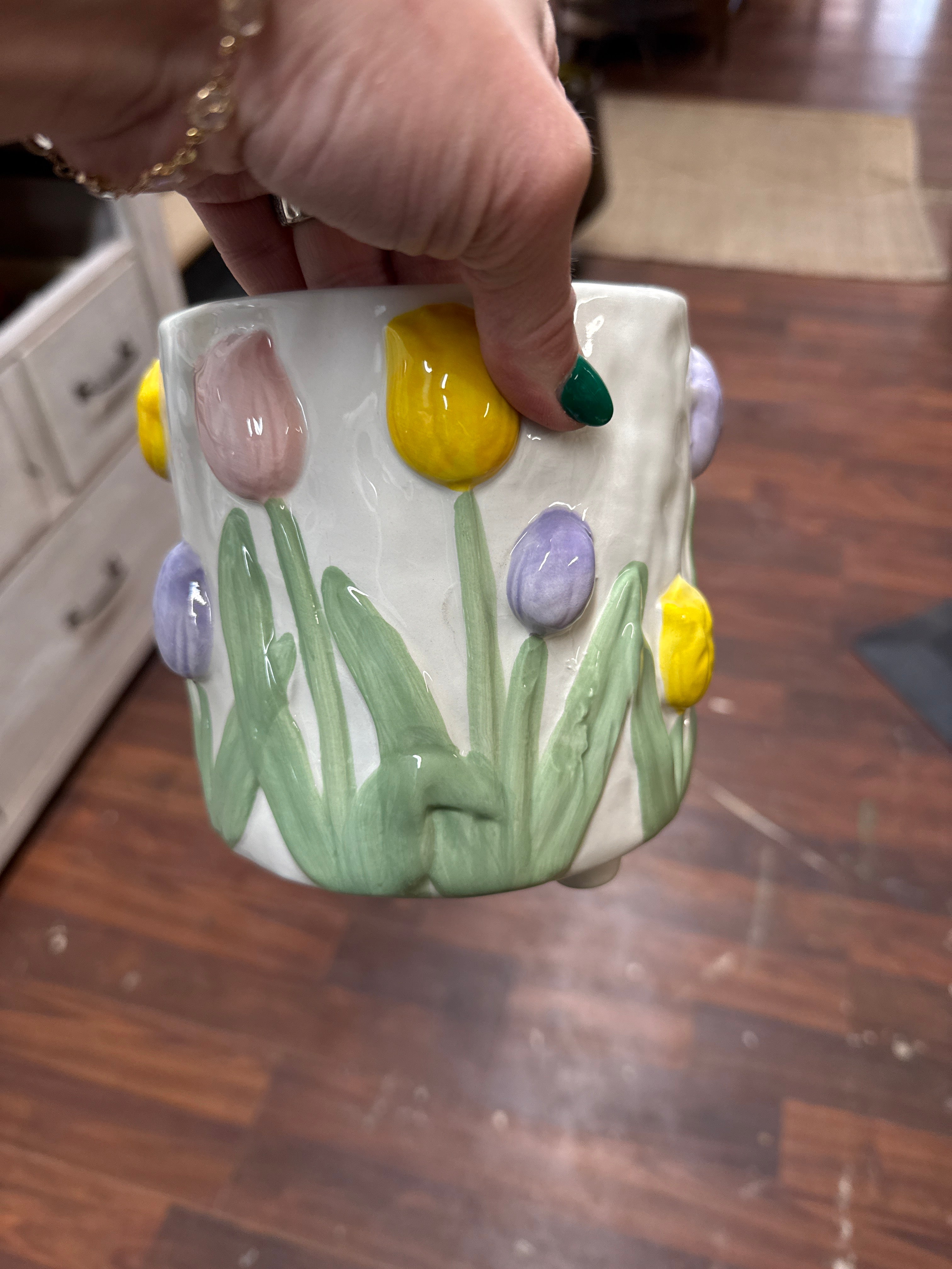 Ceramic Planter with Tulips