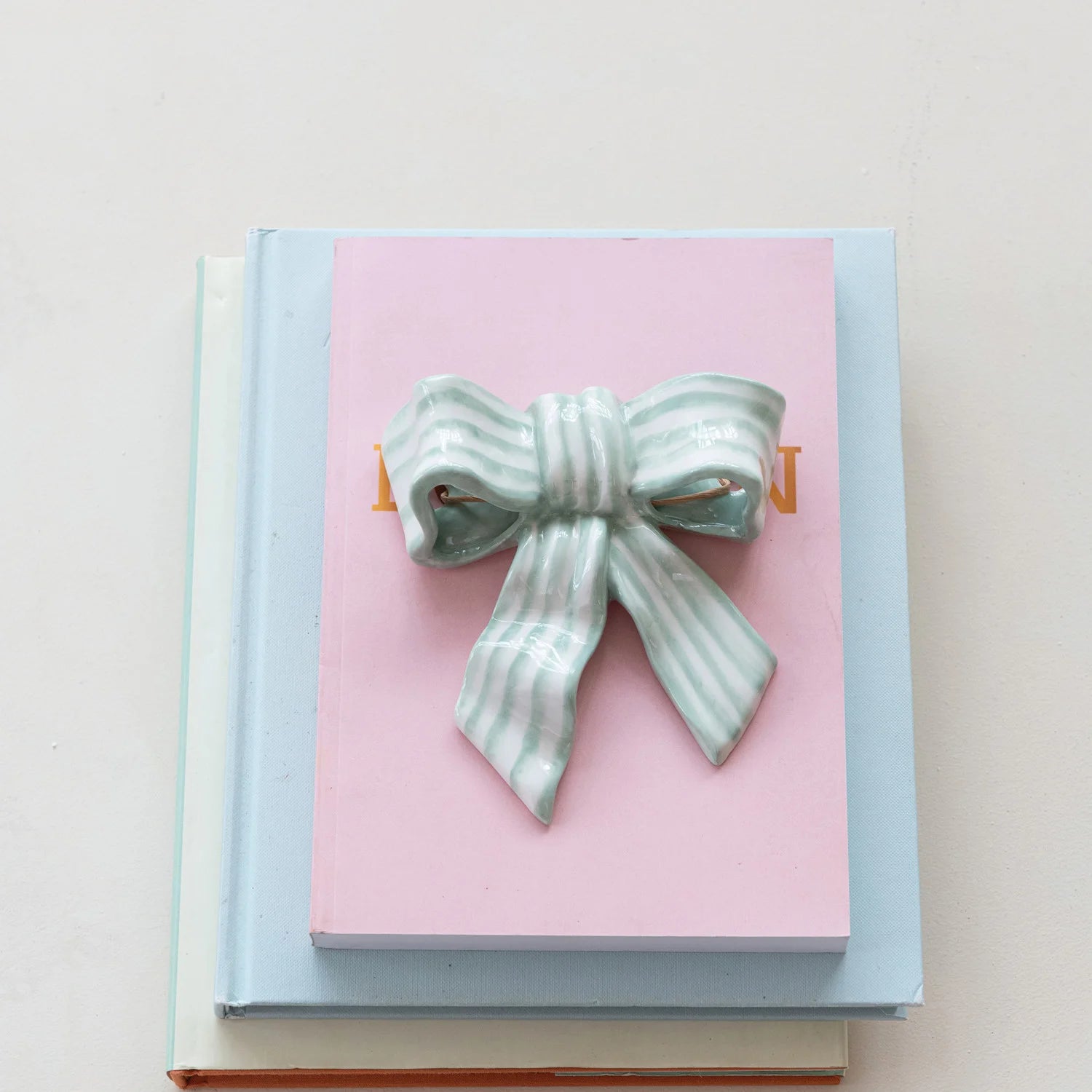 Stoneware Striped Bow Décor/Wall Hanging (Hangs or Sits)