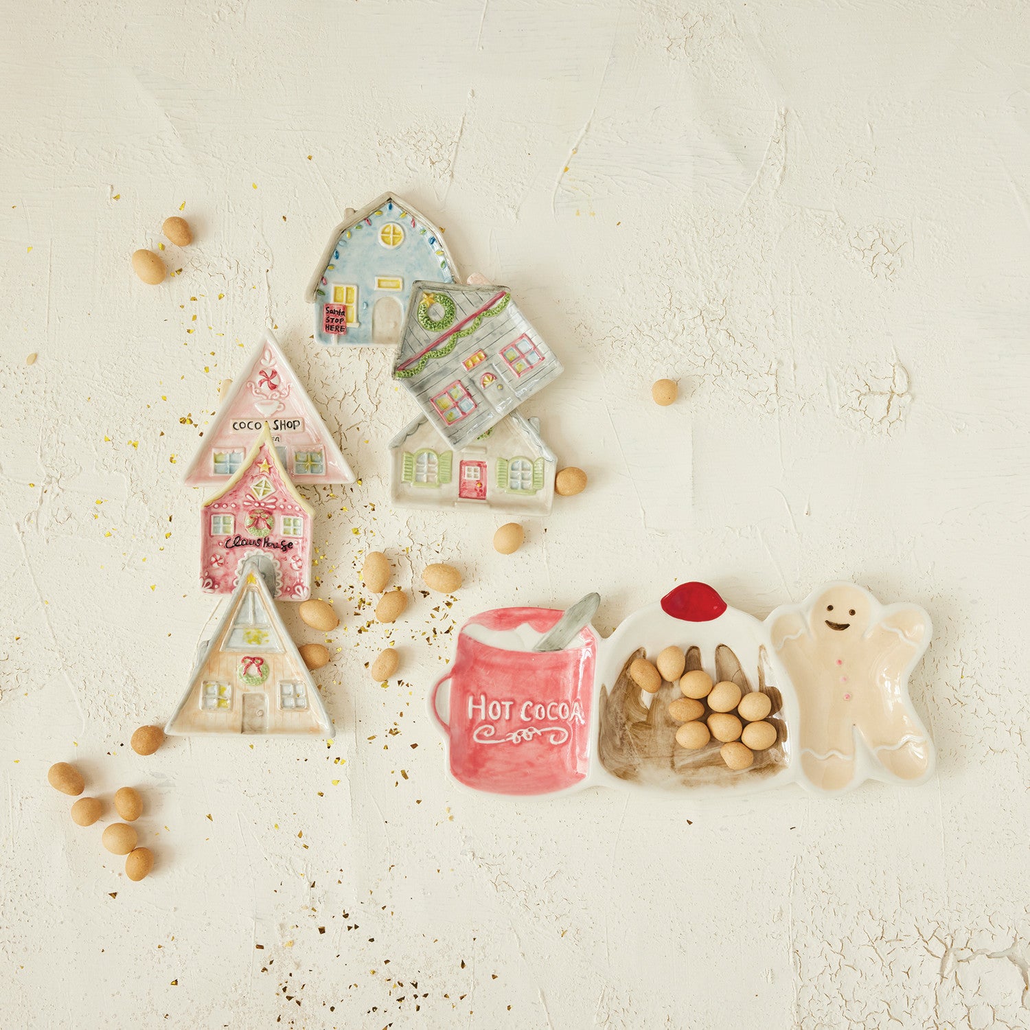 Hand-Painted Stoneware House Shaped Dish