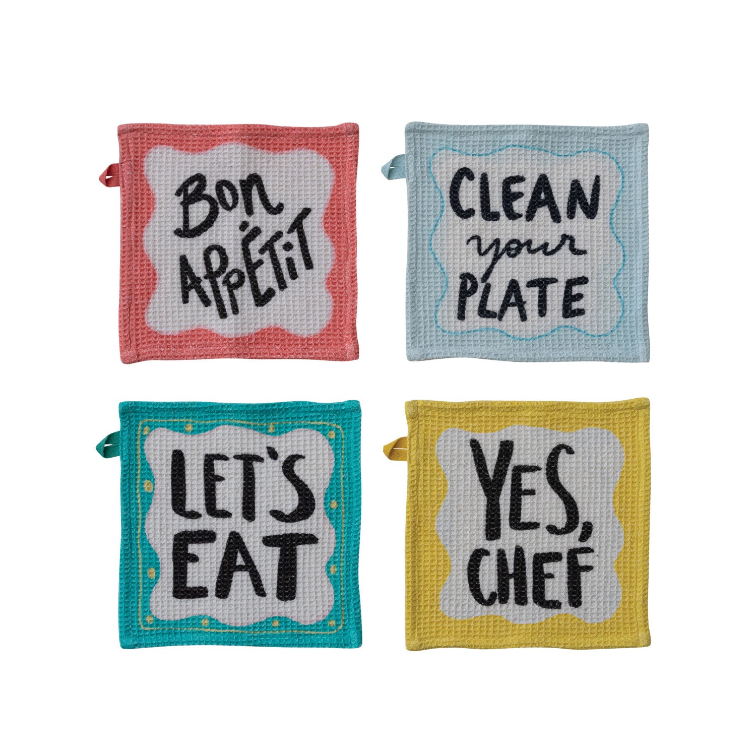 Cotton Waffle Weave Dish Cloth w/ Culinary Saying
