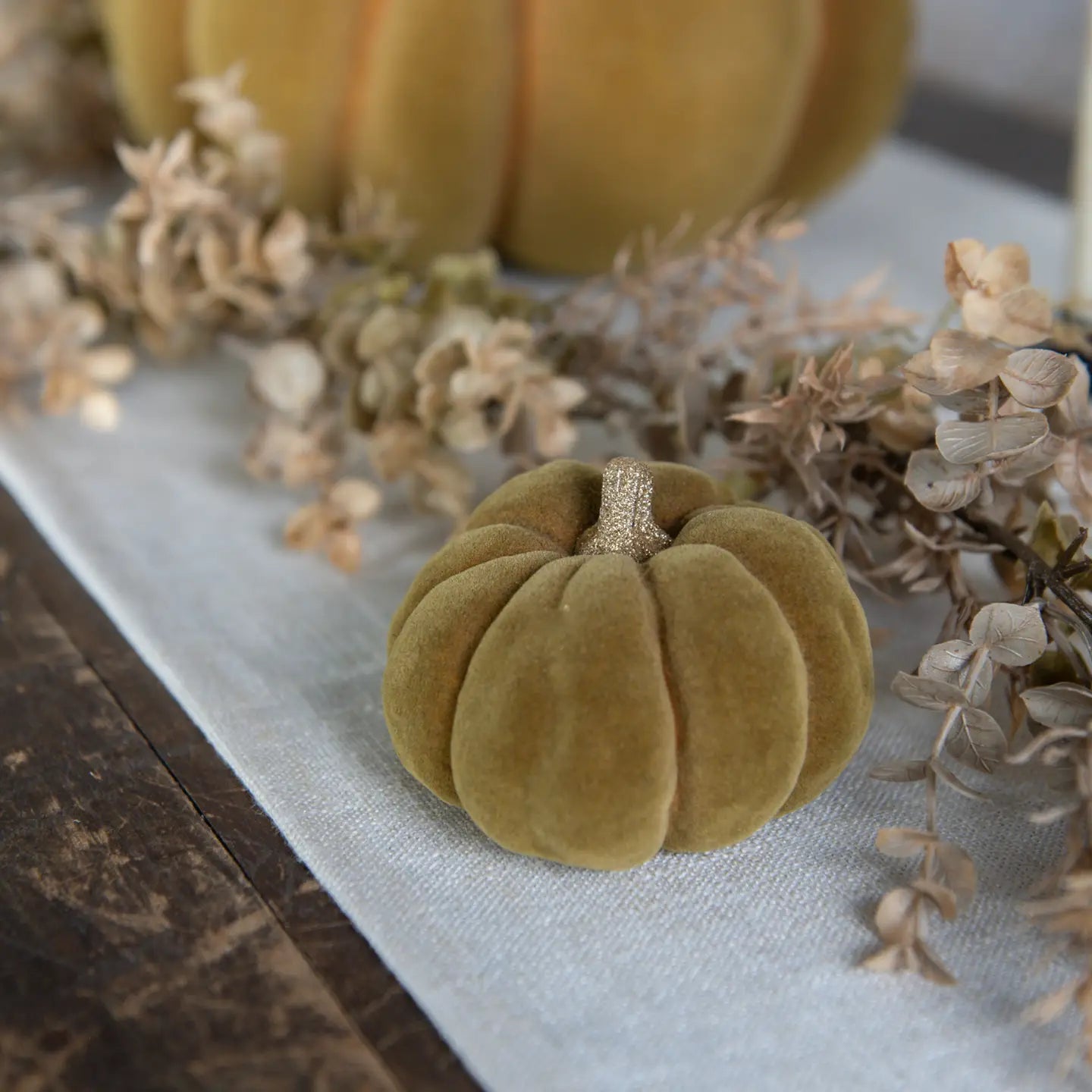 Small Green Flocked Pumpkin