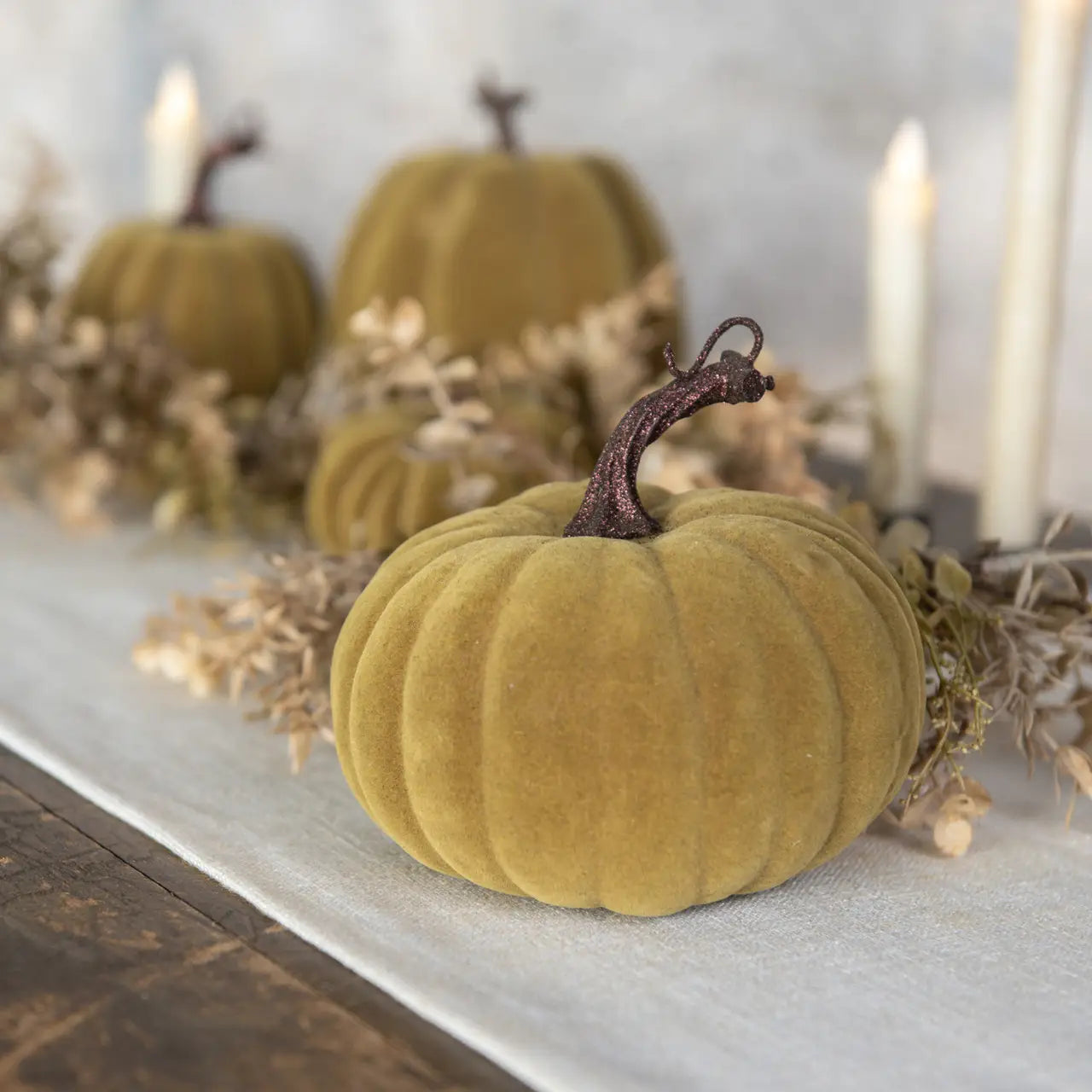 Large Green Flocked Pumpkin