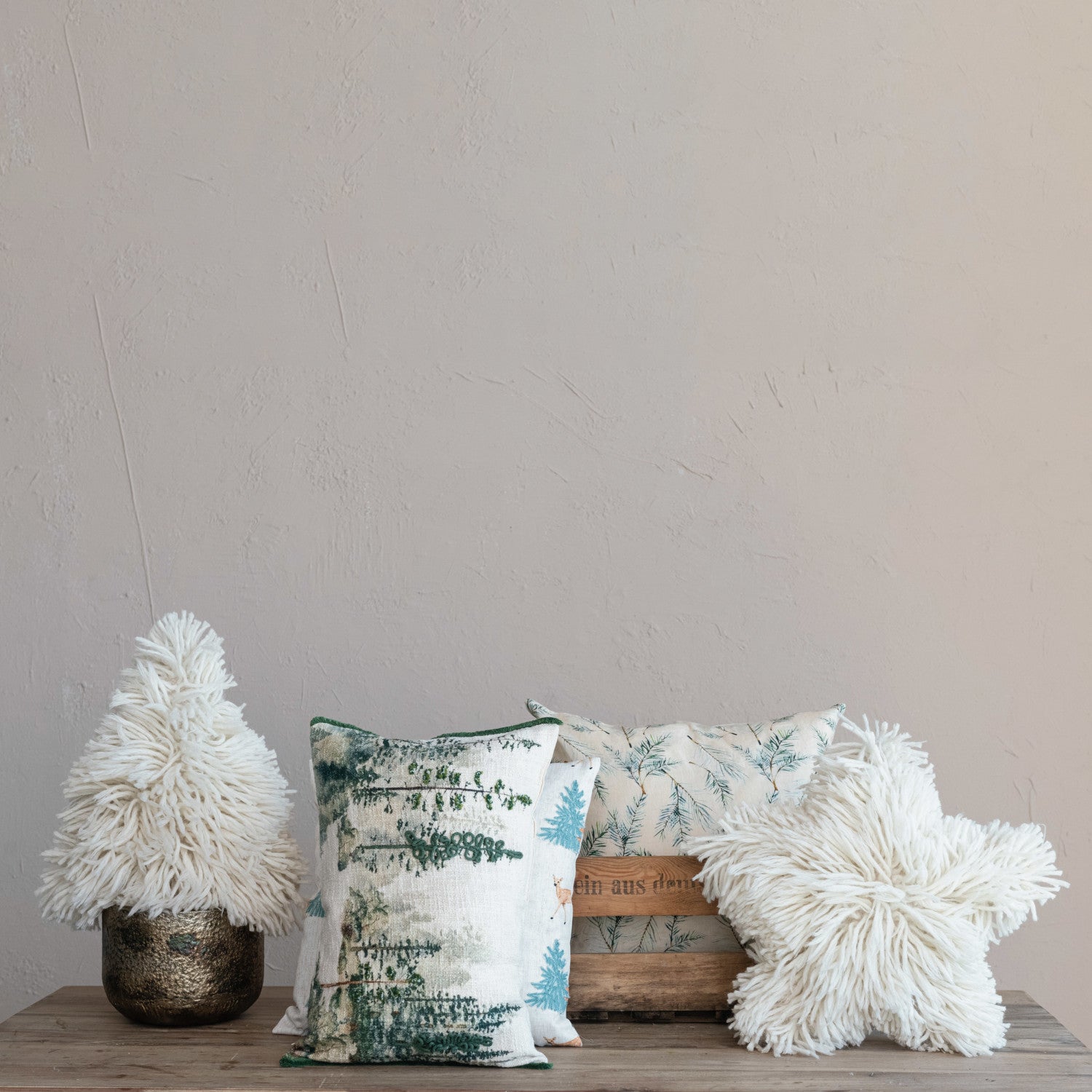 Cream Tree Shag Pillow