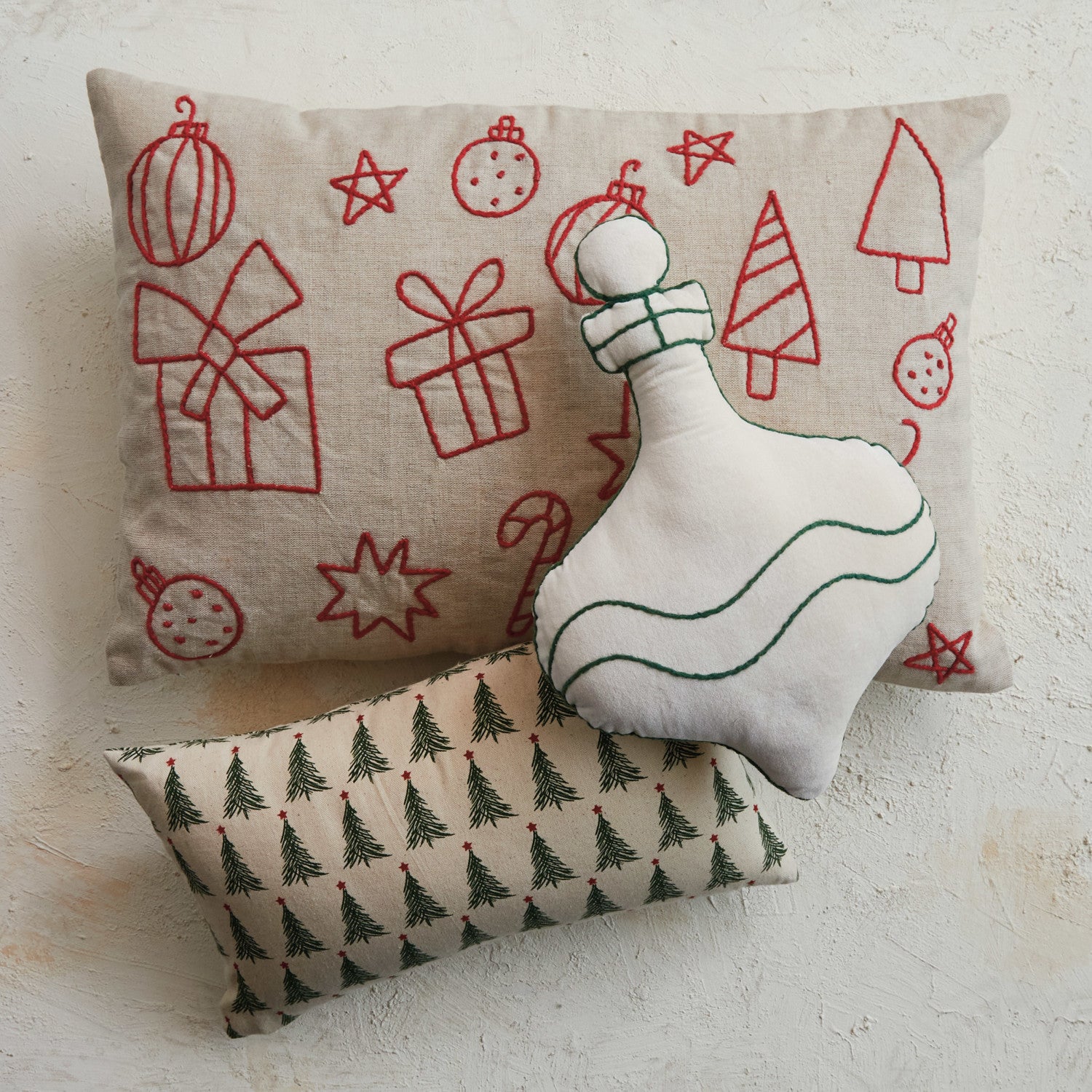 Embroidered Holiday Icons Pillow
