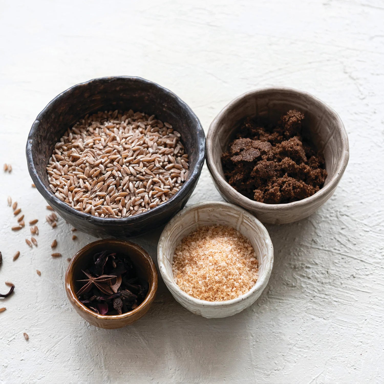 Textured Stoneware Nesting Bowls, Matte Reactive Glaze, Set of 4