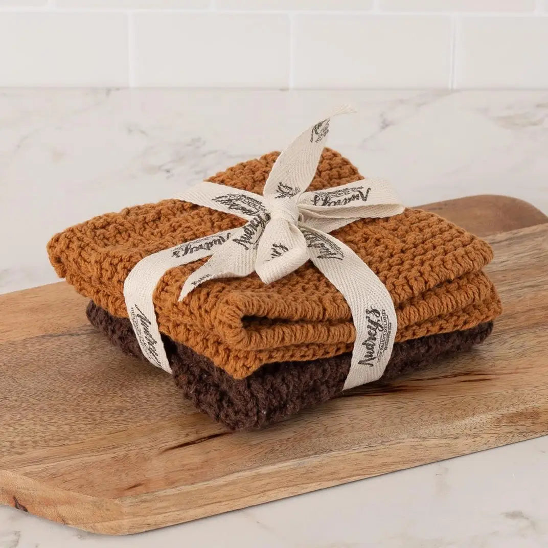 Knitted Dish Cloth Set - Ocher and Brown