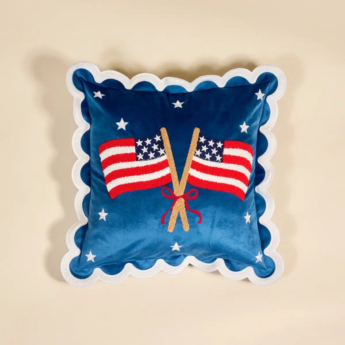 Scalloped Square Throw Pillow–American Flags