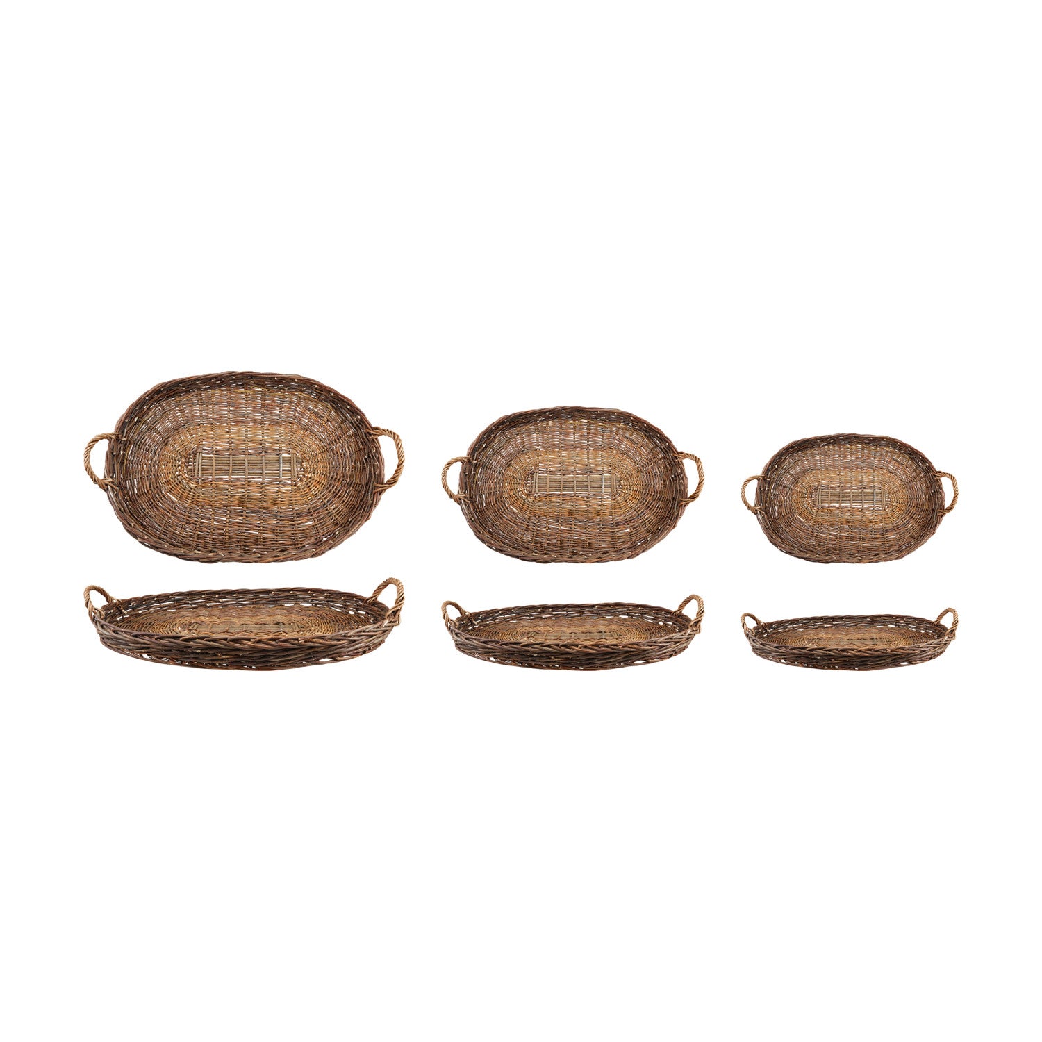 Decorative Hand-Woven Wicker Nesting Trays with Handles