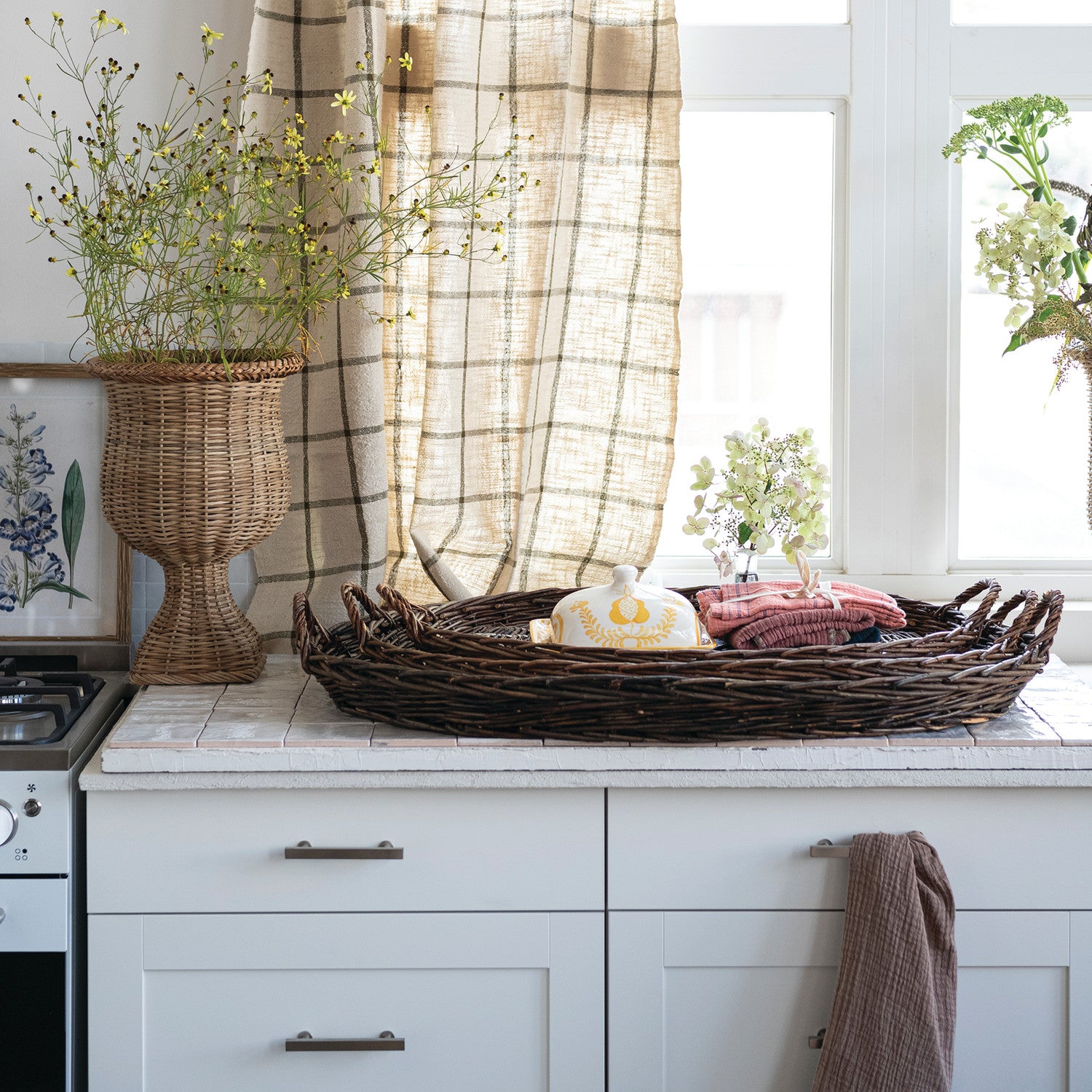 Decorative Hand-Woven Wicker Nesting Trays with Handles