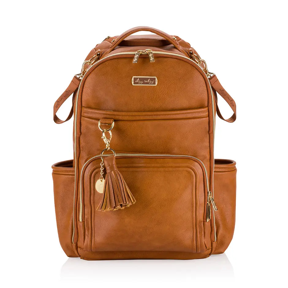 Itzy Ritzy Large Diaper Bag Backpack Cognac