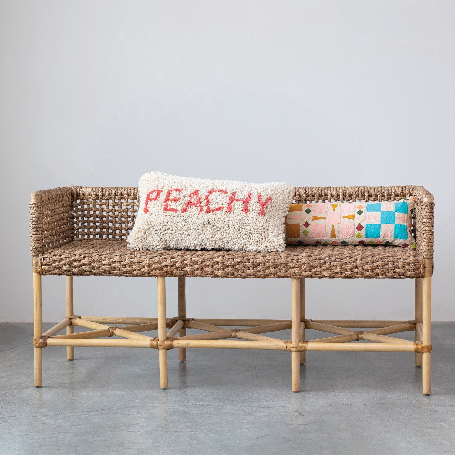 Hand-Woven Rattan & Water Hyacinth Bench