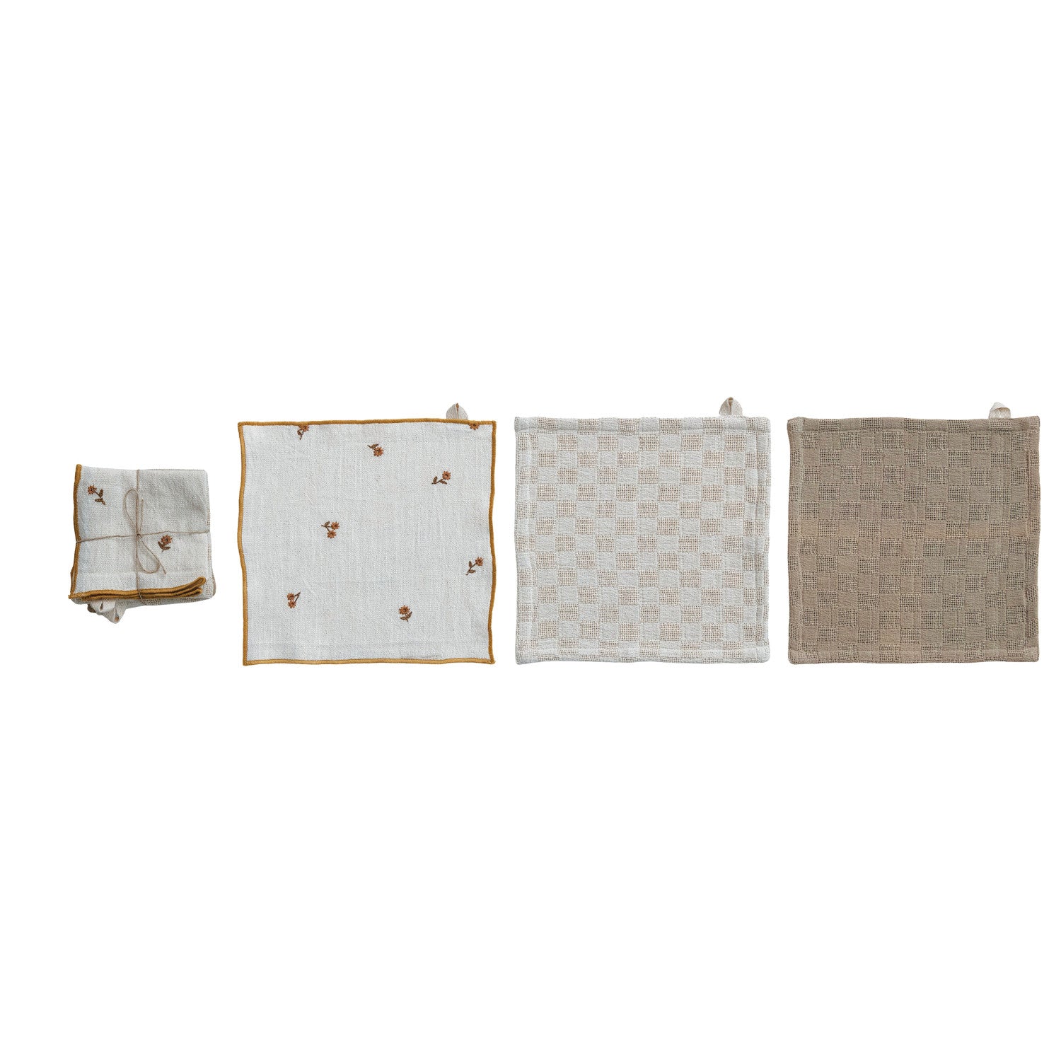 Cotton Dish Cloths with Waffle Weave, Set of 3 Tied with Jute
