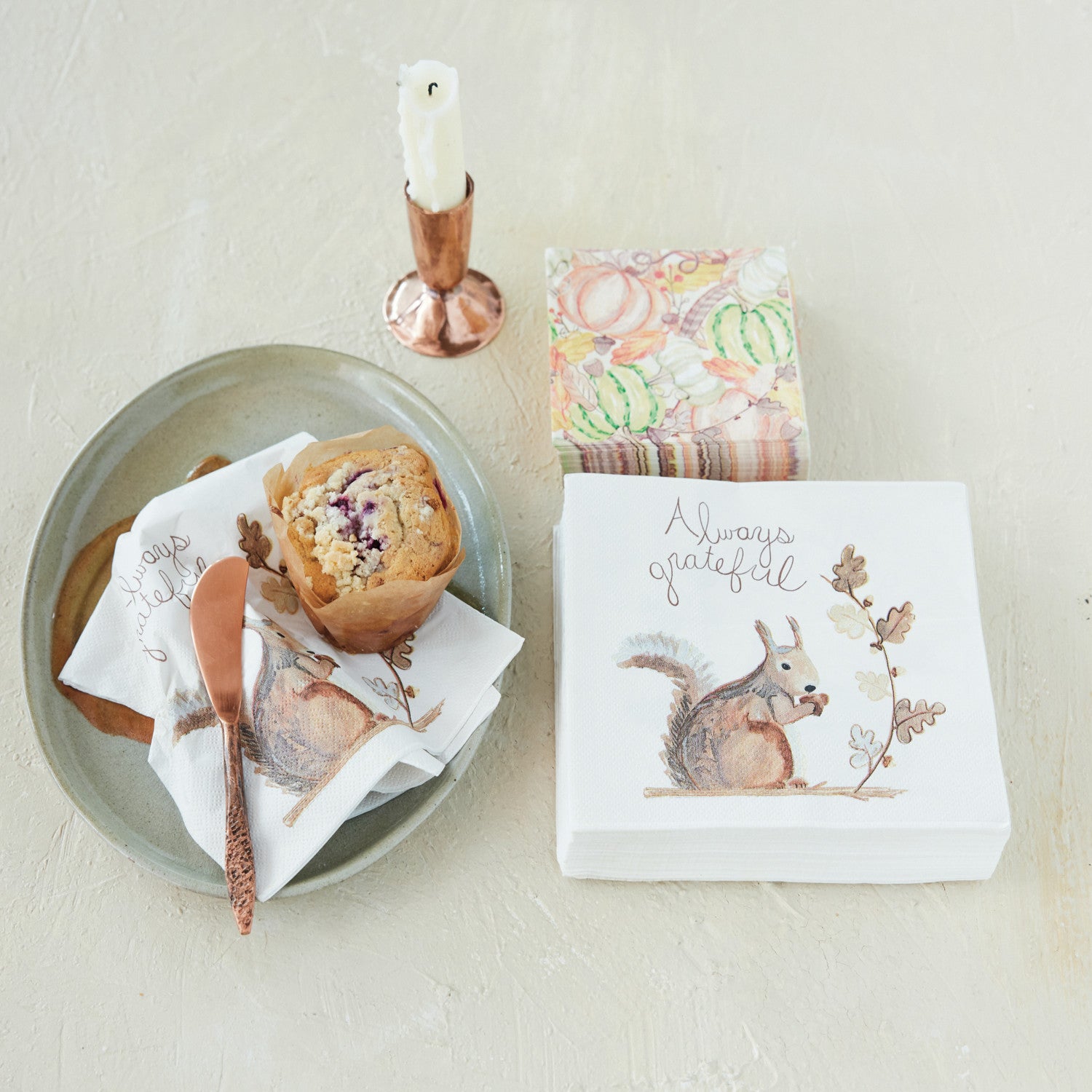 Paper Napkins with Squirrel "Always Grateful"