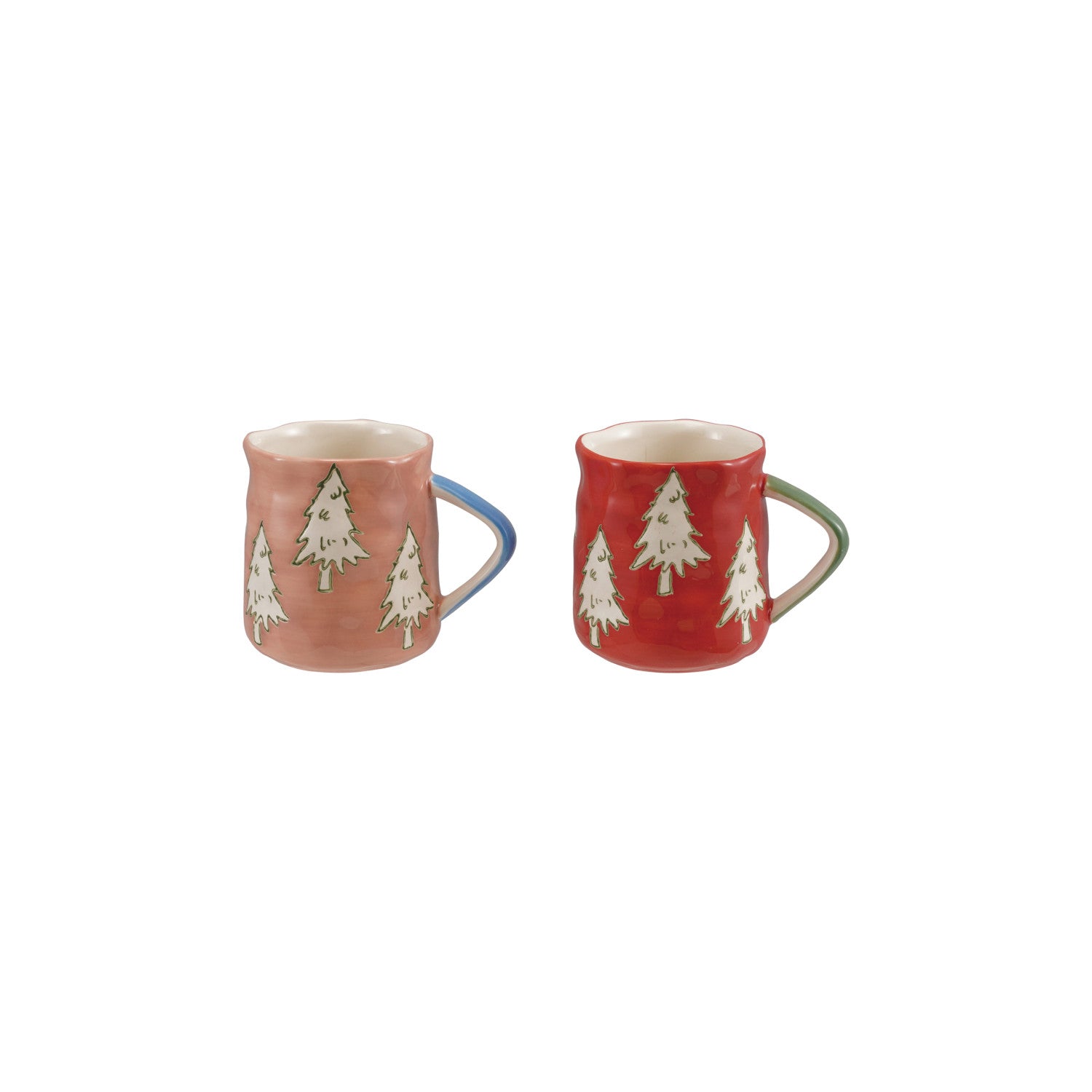 Stoneware Organic Shaped Mug with Wax Relief Trees