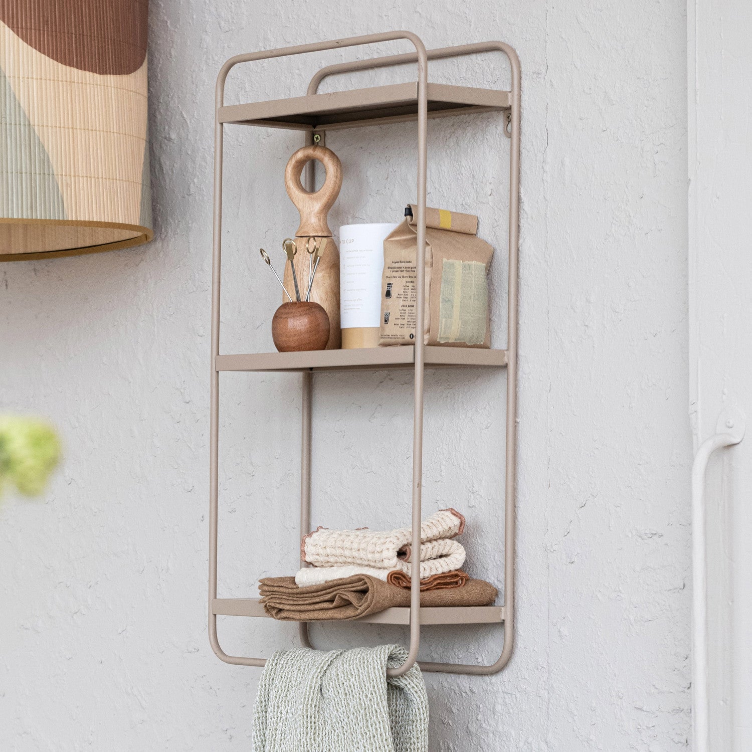 Metal Wall Shelf w/ 3 Shelves, Matte Nude Color