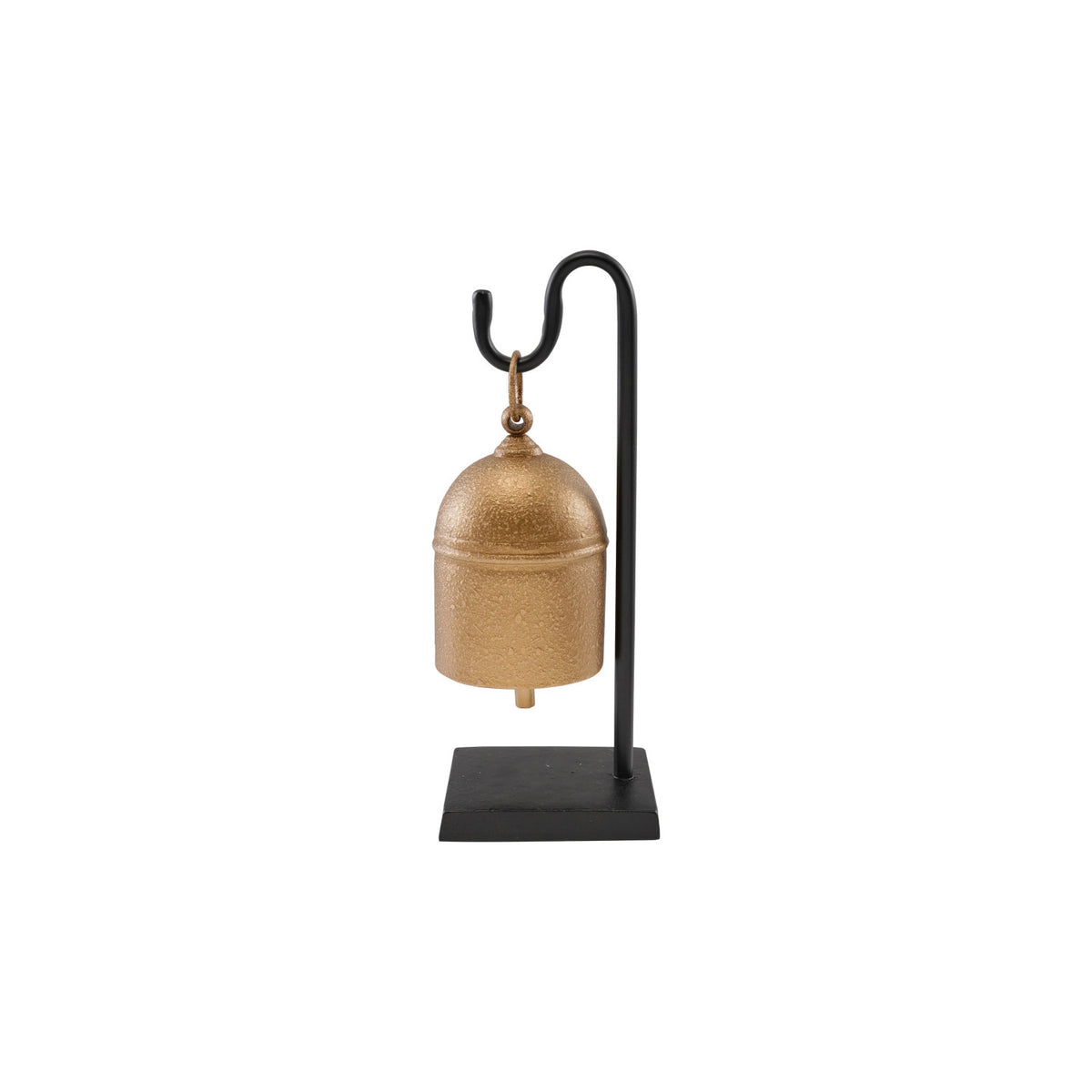 Short Metal Bell with Stand, Antique Gold Finish & Black