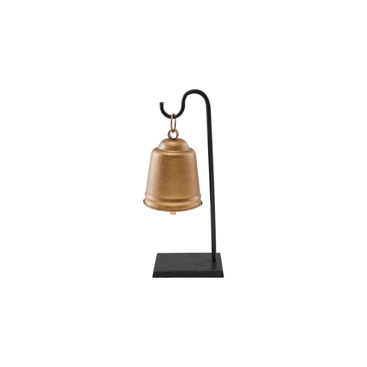 Tall Metal Bell with Stand, Antique Gold Finish & Black
