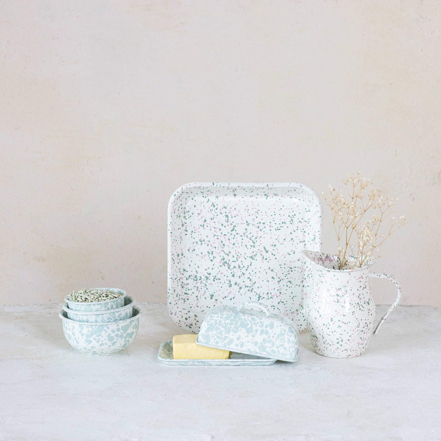 Enameled Metal Splatterware Bowls