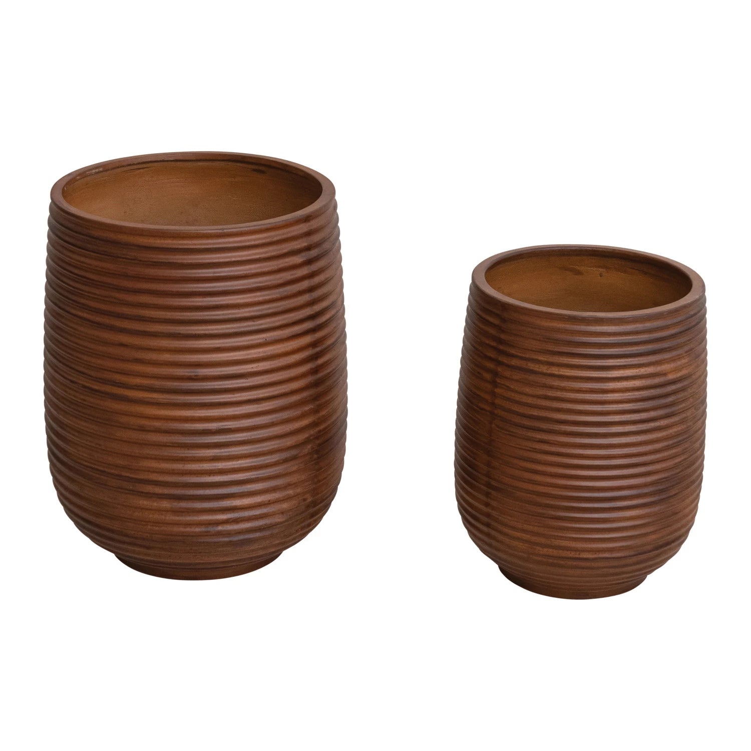 Lightweight Eco Stone Ribbed Planters, Wood Finish