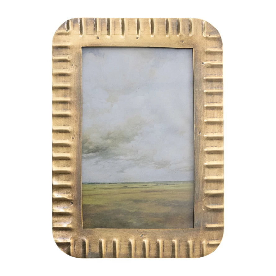 Metal Ribbed Photo Frame, Antique Brass Finish