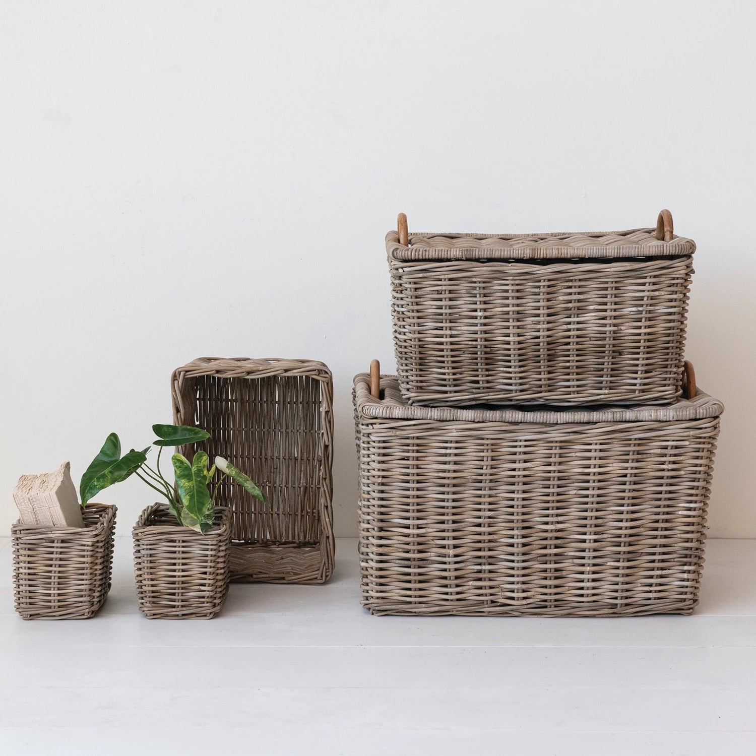 Hand-Woven Rattan Trunks w/ Handles