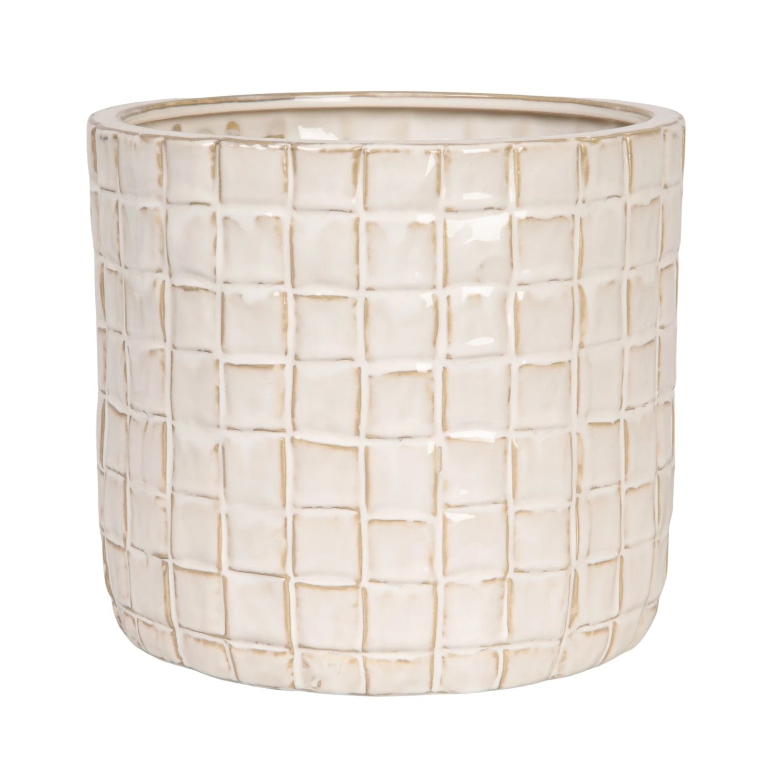 Stoneware Planter with Woven Pattern (Holds 7" Pot)