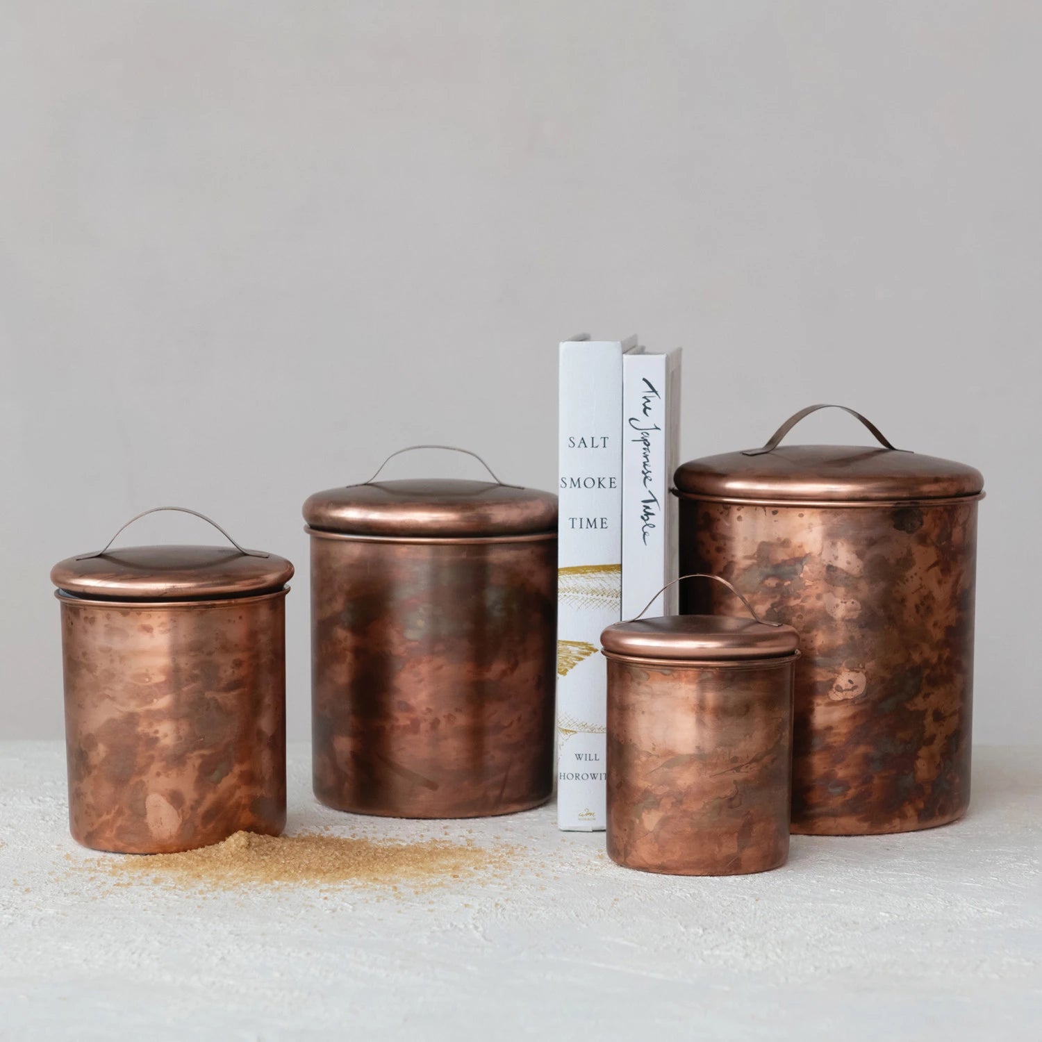 Stainless Steel Canisters, Oxidized Copper Finish