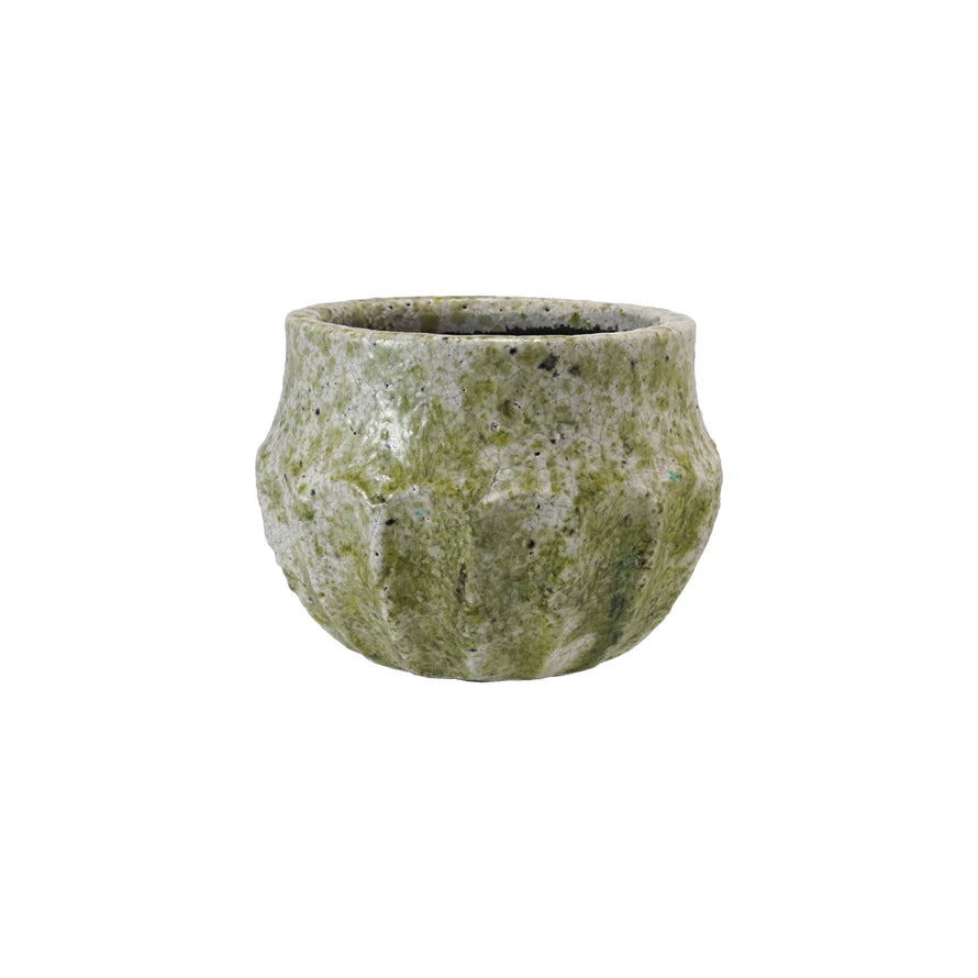 Terra-cotta Planter, Crackle Glaze, Terrazzo Finish
