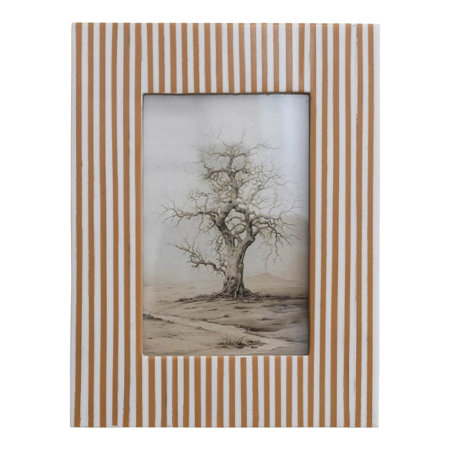 Resin Striped Photo Frame, White & Caramel Color