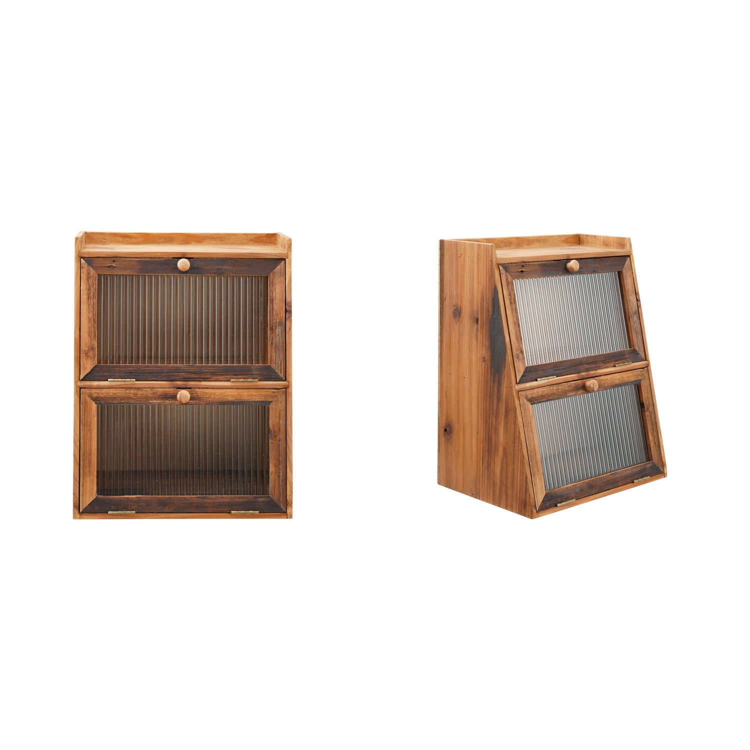 Wood Wall Cabinet with 2 Fluted Glass Doors & 1 Shelf