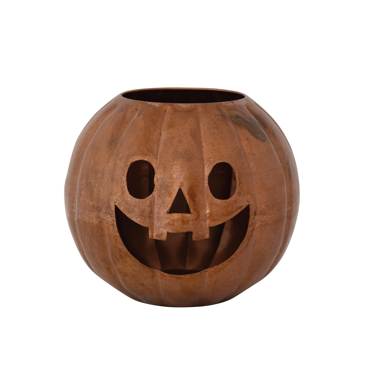 Short Metal Jack-O-Lantern Candle Holder with Cut-Outs