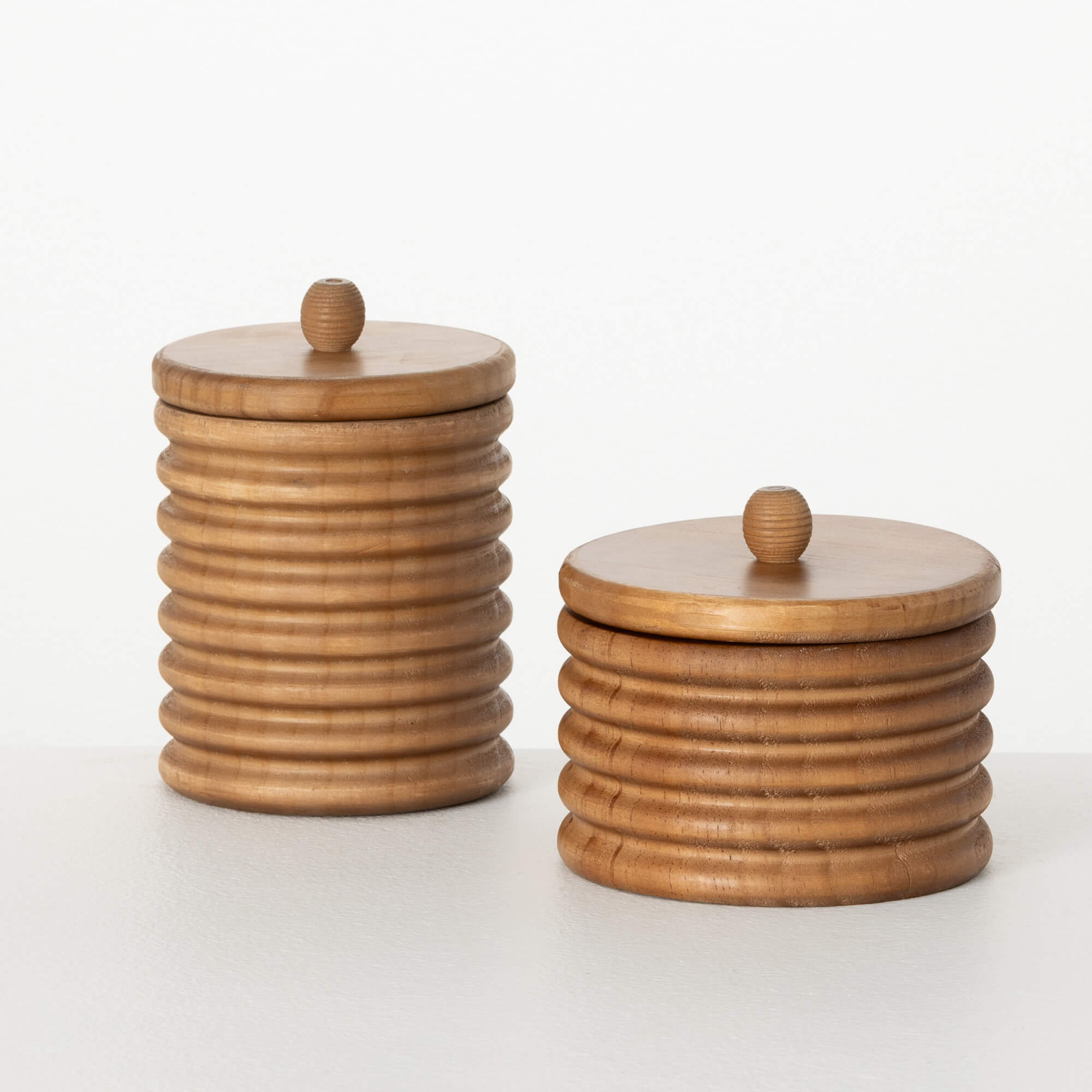 Ribbed Wood Containers with Lid