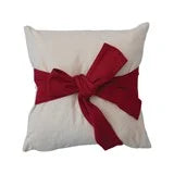 Cotton Slub Pillow w/ Bow, Cream Color & Red