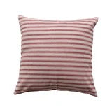 Square Woven Cotton Striped Pillow, Red & Natural
