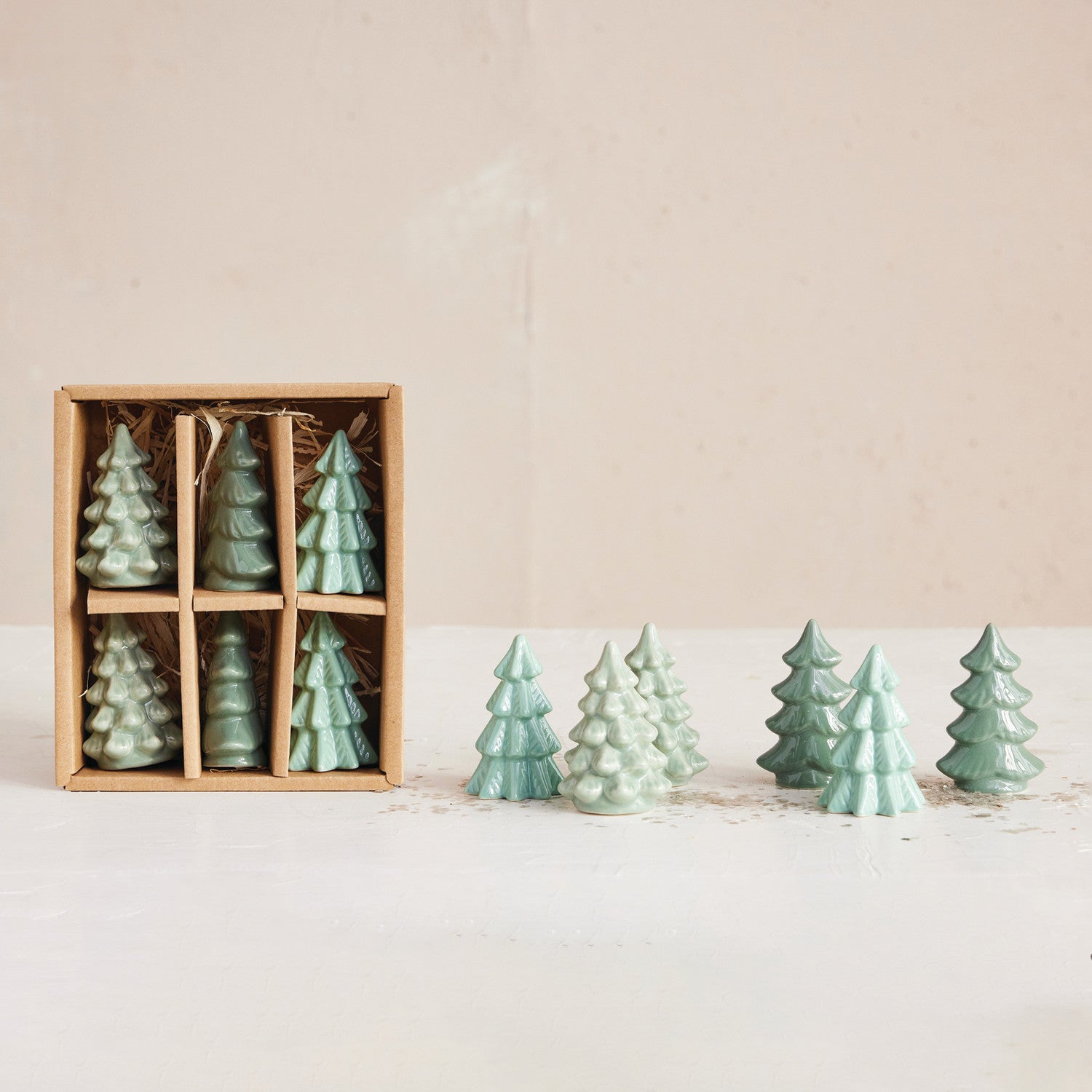 Stoneware Trees, Green, Boxed Set of 6
