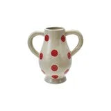 Hand-Painted Stoneware Striped Vase with Handles Red