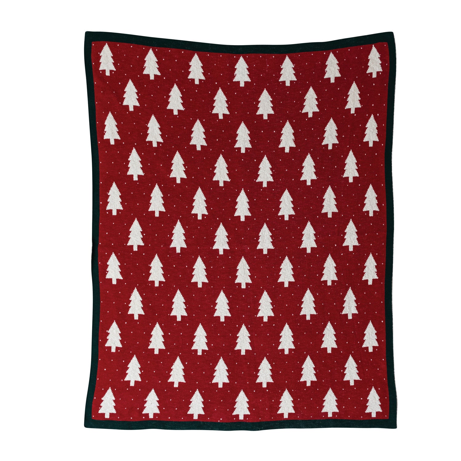 Cotton Knit Throw with Tree & Heart Pattern, Red