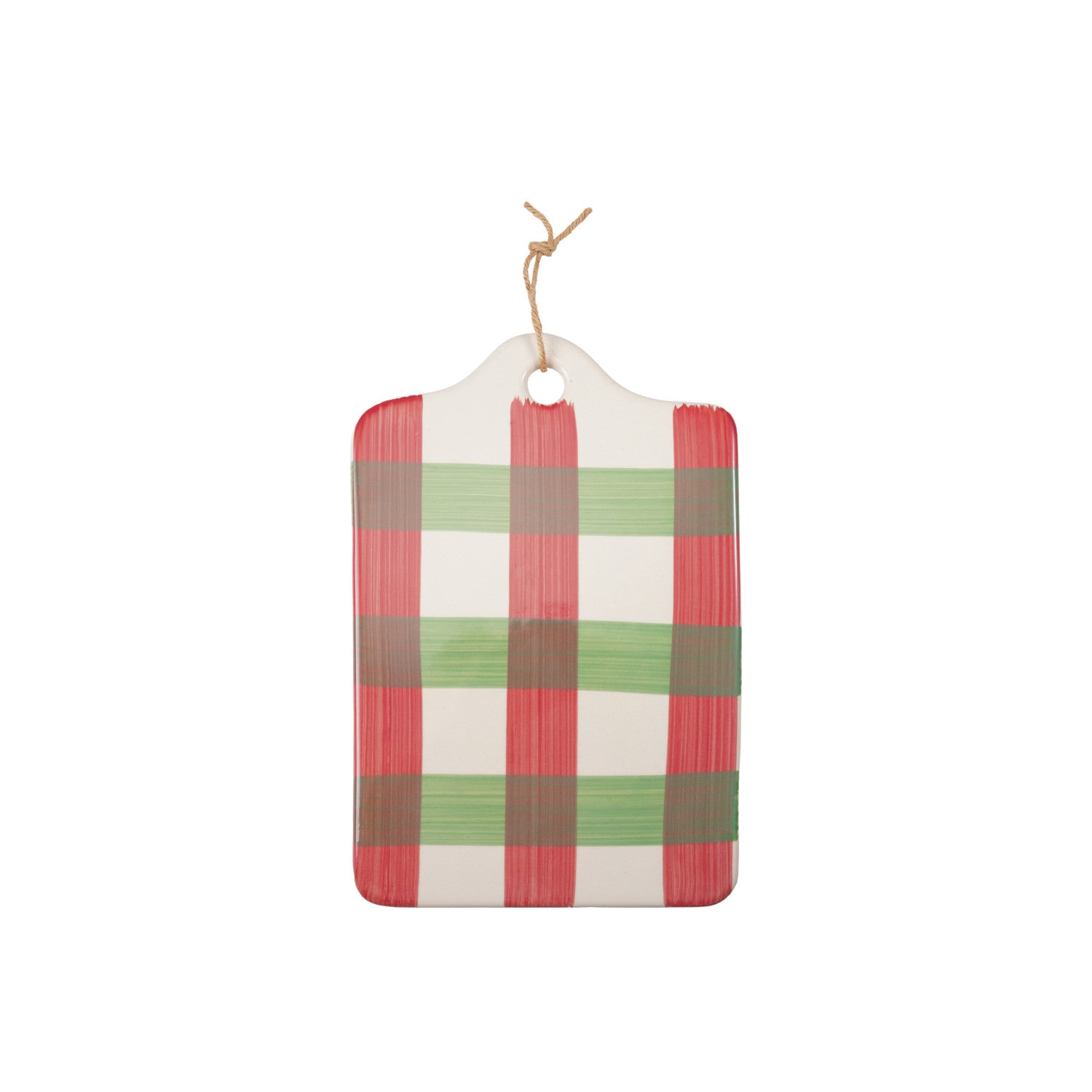 Hand-Painted Stoneware Cheese/Serving Board with Plaid Pattern