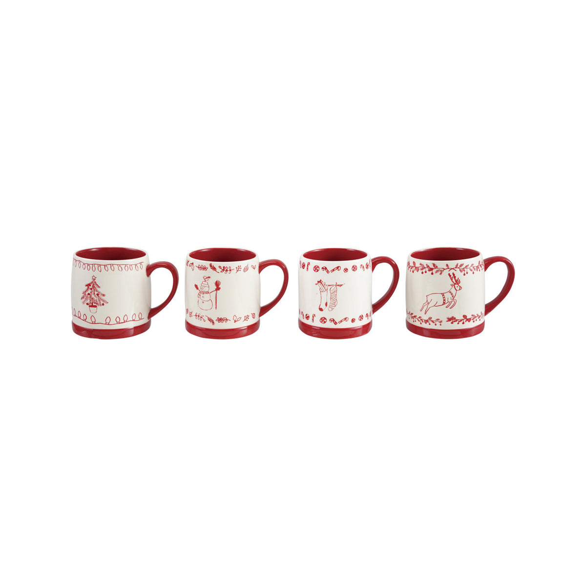 18 oz. Stoneware Mug with Holiday Design, White & Red