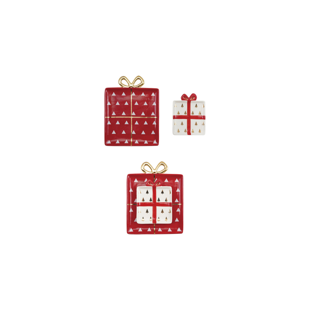 Stoneware Gift Shaped Dishes with Patterns & Gold Electroplating