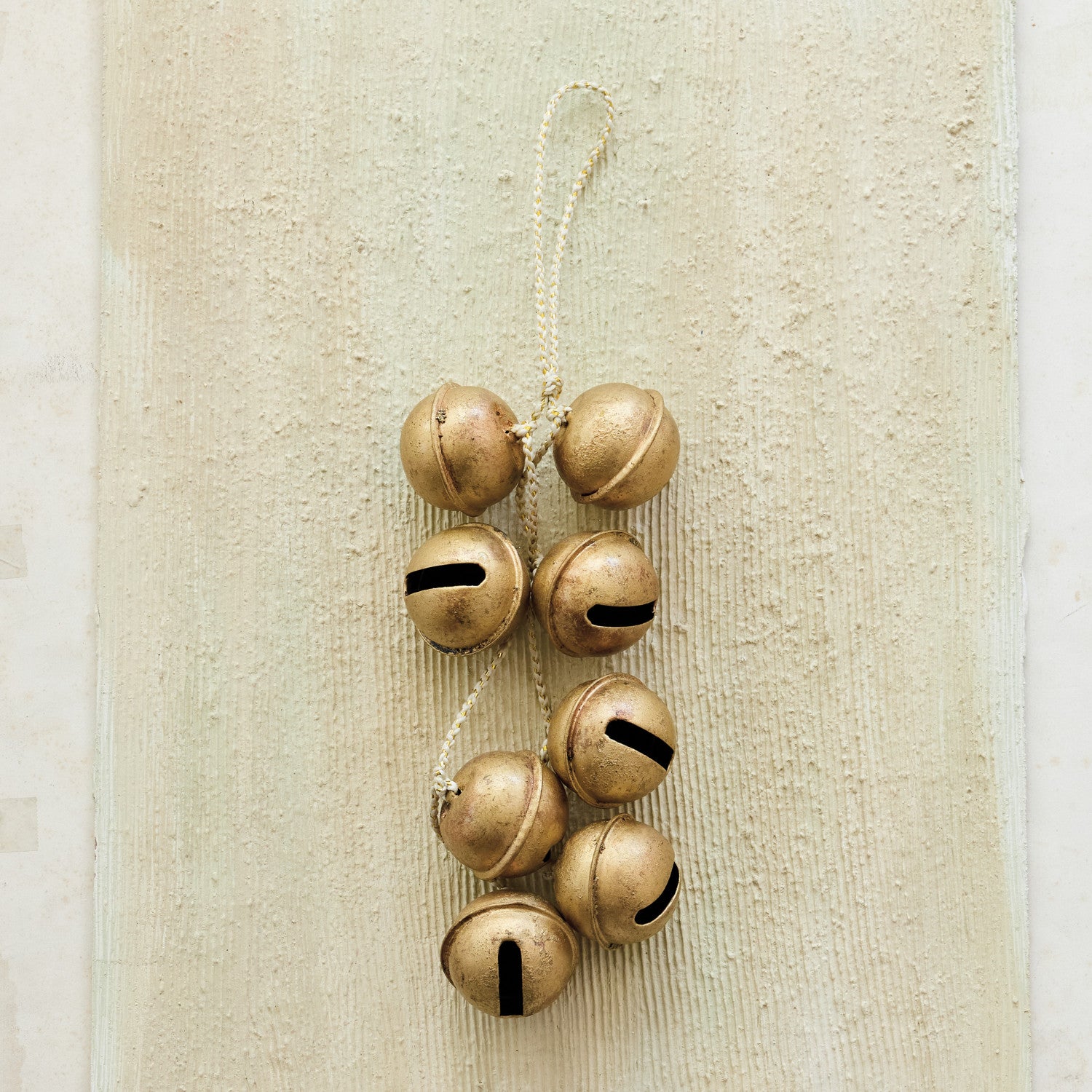 Hanging Metal Jingle Bell Cluster with White & Gold Cord