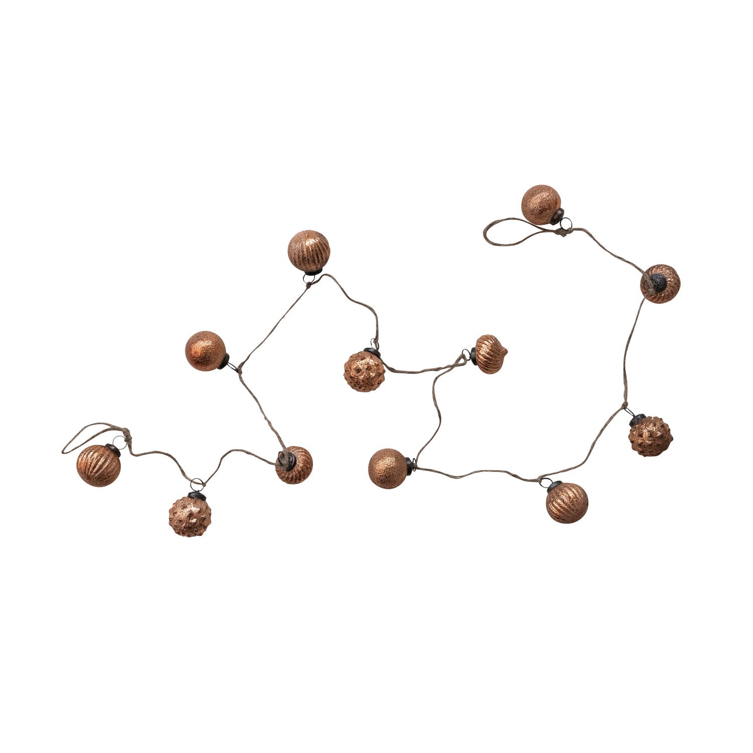 Embossed Mercury Glass Ornament Garland with Jute Cord