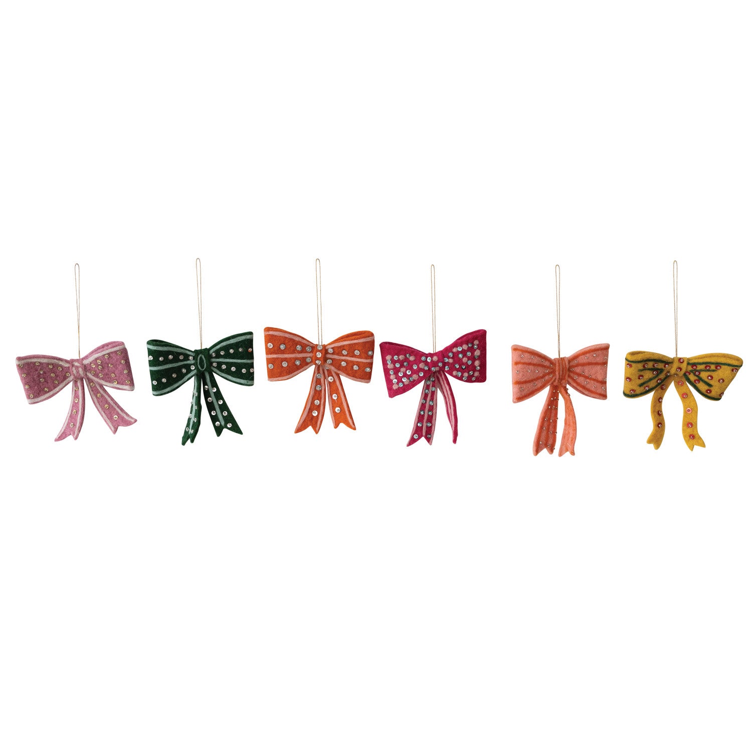 Handmade Wool Felt Bow Ornament with Embroidery, Sequins & Beads
