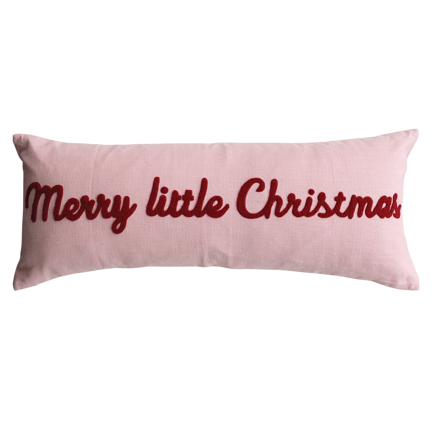 Cotton Slub Lumbar Pillow with Tufted "Merry little Christmas"