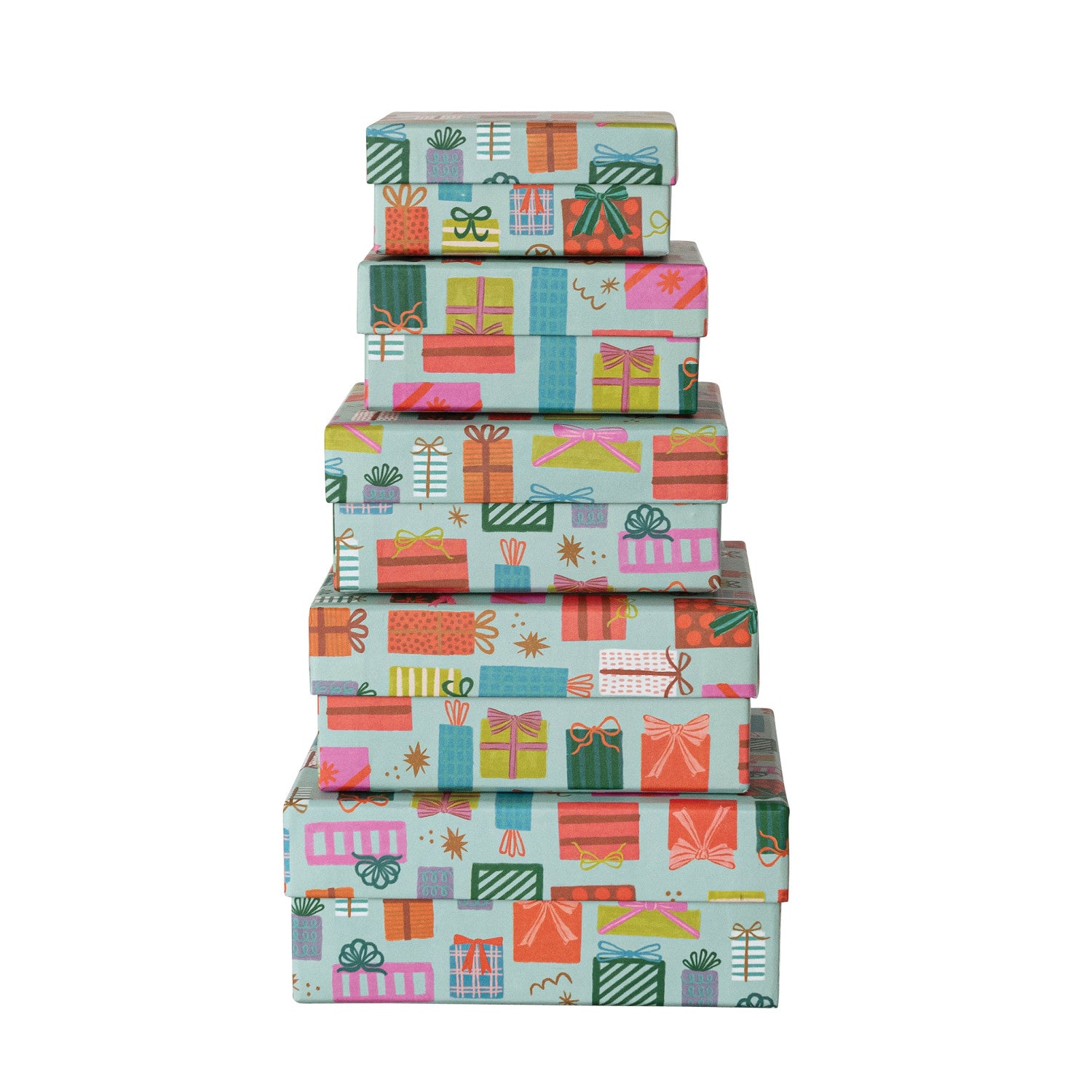 Handmade Printed Recycled Paper Gift Boxes with Gift Box Pattern, Set of 5