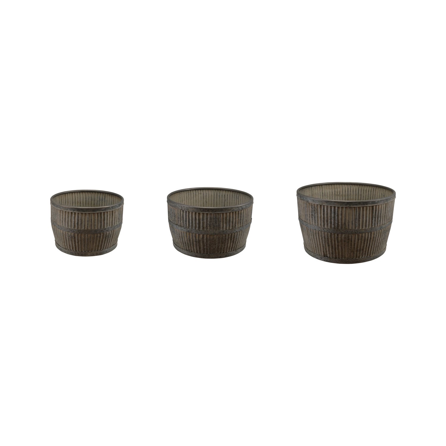 Galvanized Metal Fluted Planters, Antique Zinc Finish